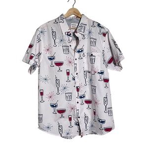 Reverse Threads White Short-Sleeve Cocktail Print Button-Down Shirt L
